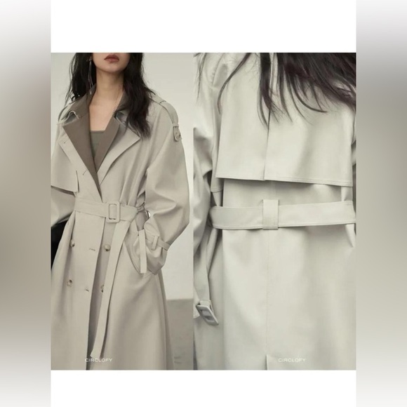 Circlofy contrast double collar layered classic trench coat S - Picture 7 of 13